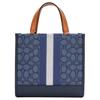 Coach Dempsey 22 Monogram Stripe Logo Accent Fabric And Leather Tote Bag Women Tote Bags Denim-Blue Hazelnut CQ878-IMXCY