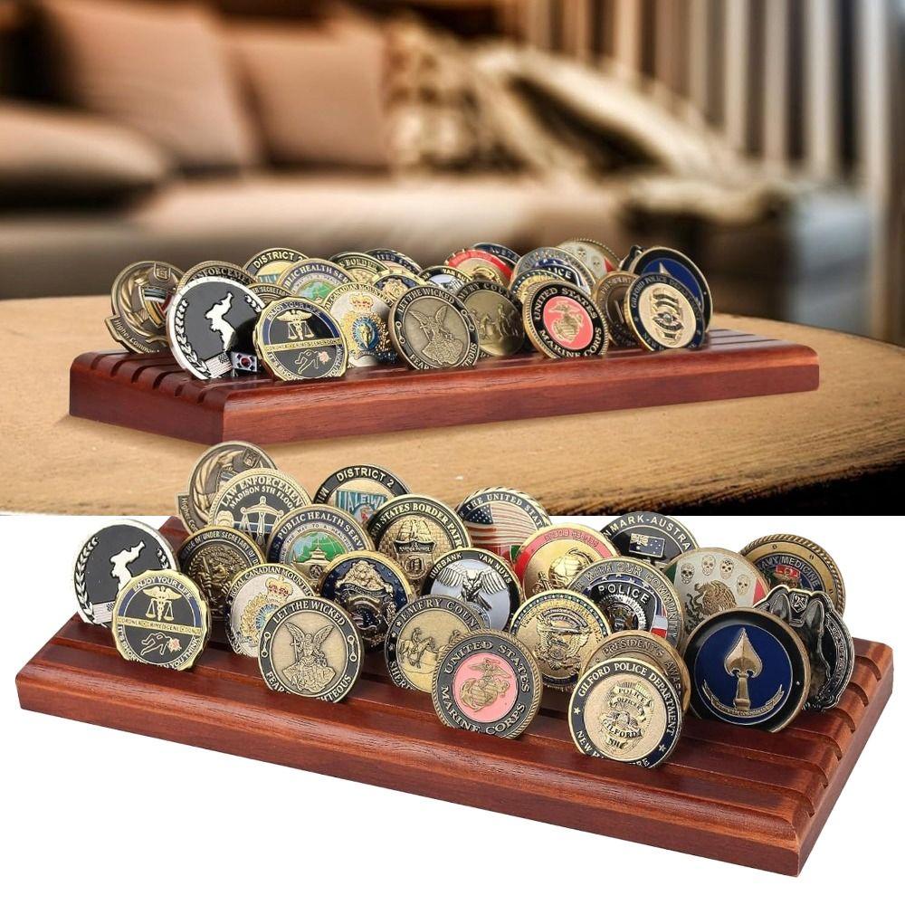 Wooden Coin Display Stand 13 X 5 In Collectible Coin Holder New Challenge Coin Display