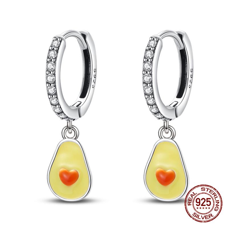 Original 100% S925 Silver Sweet Cherry Strawberry Sweetheart Avocado Women's Earrings Engagement Anniversary Gift