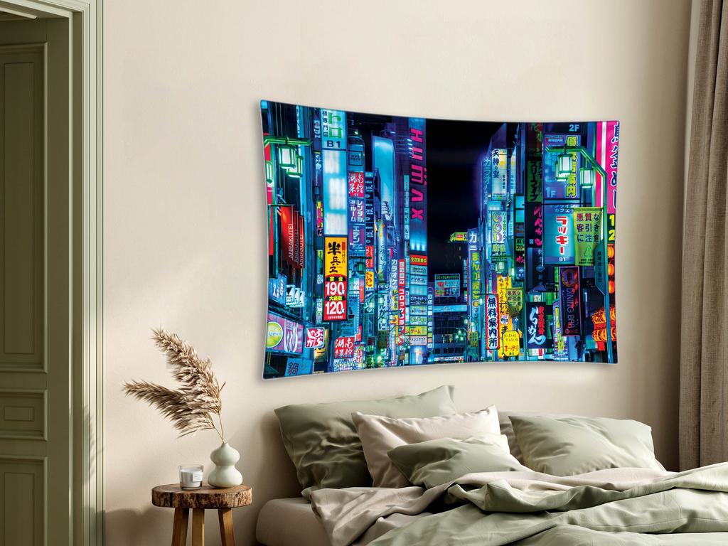 Japan Tokyo Night Lights Tapestry Urban Cityscape Wall Art Neon Glow Decor for Bedroom Living Room Display