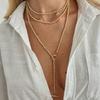 Salircon Trendy Multilayer Simple Long Chain Pendant Necklace for Women Bohemia Gold Color CCB Beaded Sweater Chain Jewelry Gift