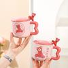 Cute Cartoon Ceramic Cup Powder Bear Mug with Lid Spoon High Looking Girl Drinking Water Cup for Home Use