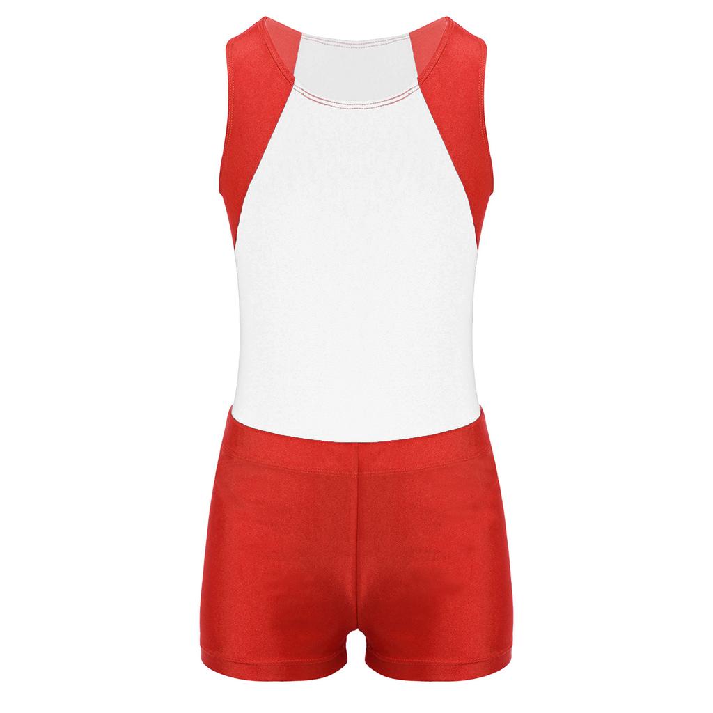 Kids Boys Round Neck Sleeveless Leotard Bodysuit Jumpsuit with Shorts Set for Gymnastic Yoga Workout Competition