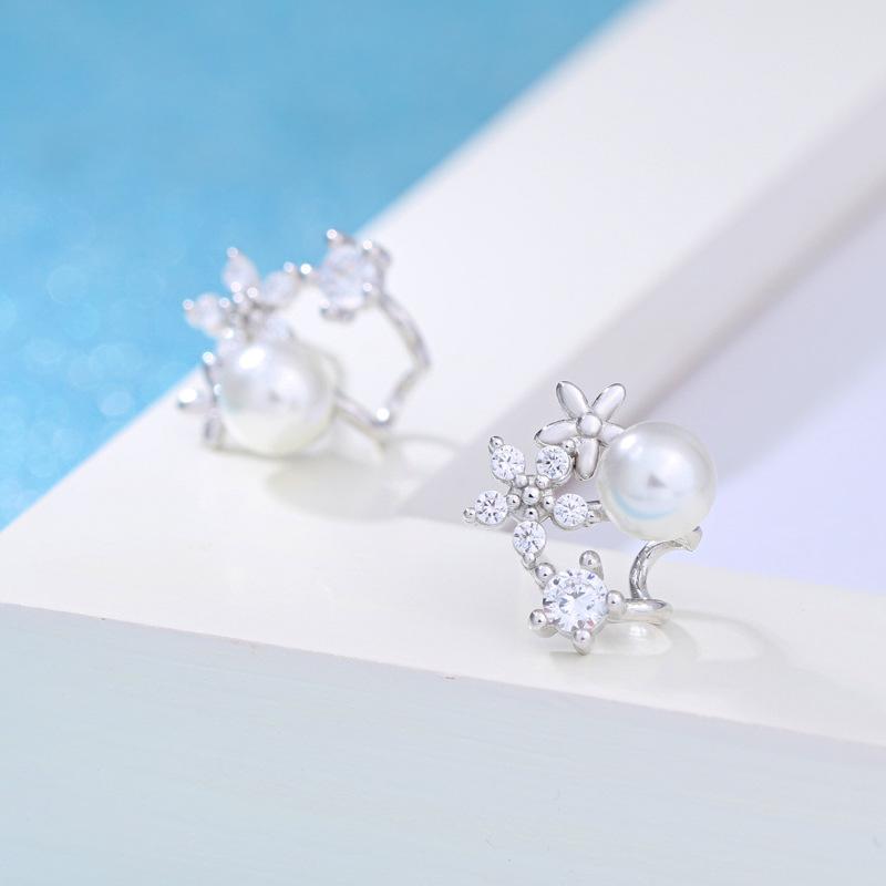 Корейская версия жемчужных сережек-гвоздиков, женская мода, темпераментные цветочные серьги с бриллиантами, серебряные украшения, посеребренные украшения для ушей