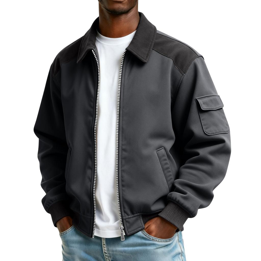 Men's Solid Color Pocket Zipper Jacket Men's Sports Large Size Casual Jacket