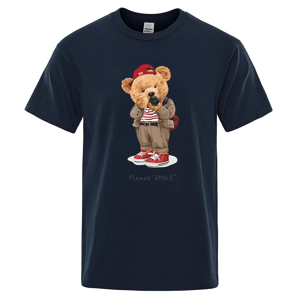 Футболка с принтом «Ted Bear Taking Your Photo» для мужчин, свободная, большого размера, с круглым вырезом, дышащий хлопок, короткий рукав