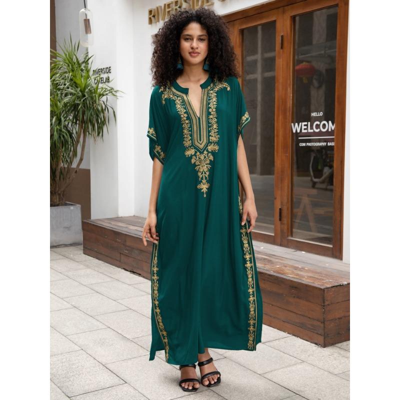 Женская мода лето весна цветочный узор принт рукава 1/2 V-образный вырез свободная талия повседневные платья