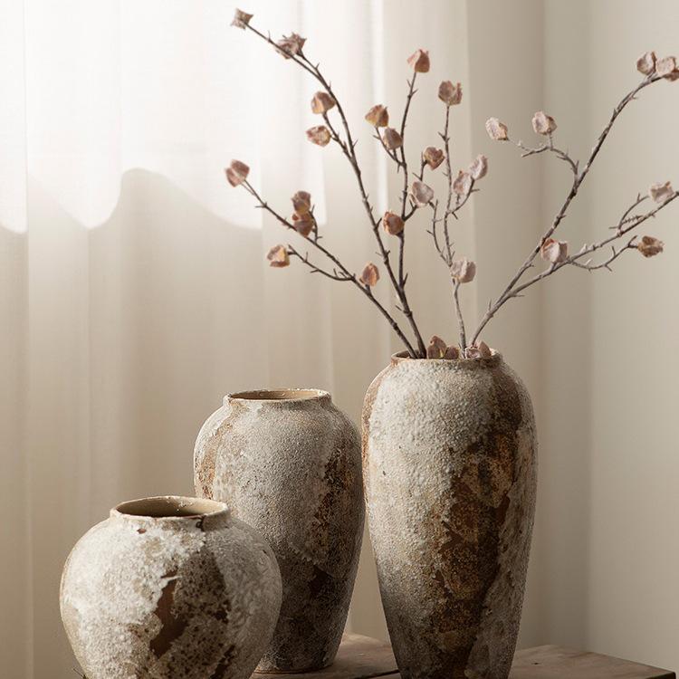 Wabi-Sabi Style Mottled Ceramic Vase - Retro Chinese Decor for Foyer, TV Cabinet, or Flower Arrangements