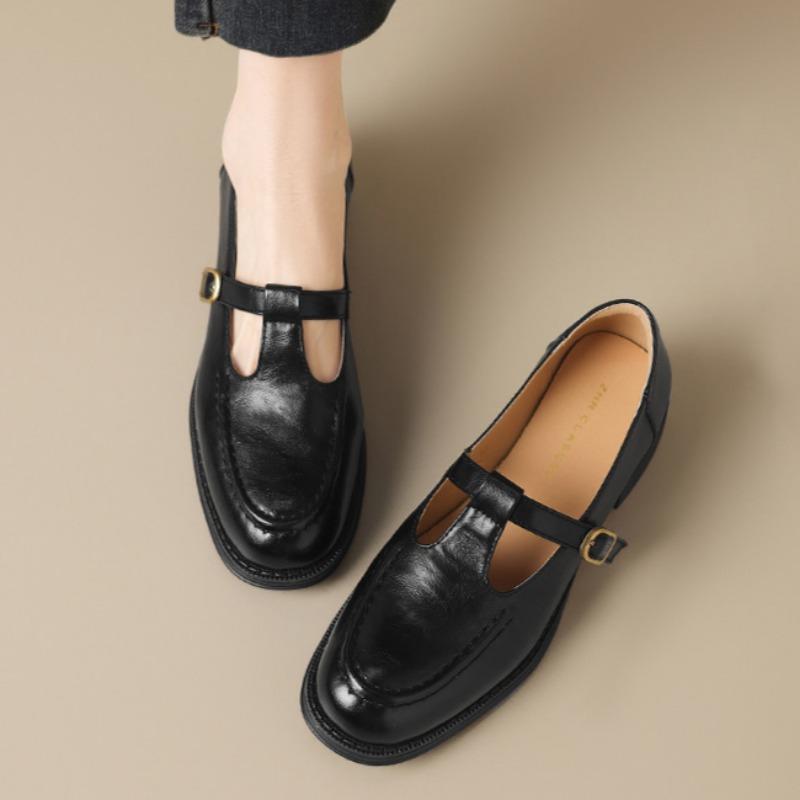 Винтажные туфли Мэри Джейн Легкие женские туфли Британский стиль Маленькие кожаные туфли Французские лоферы Круглый носок Одинарные туфли