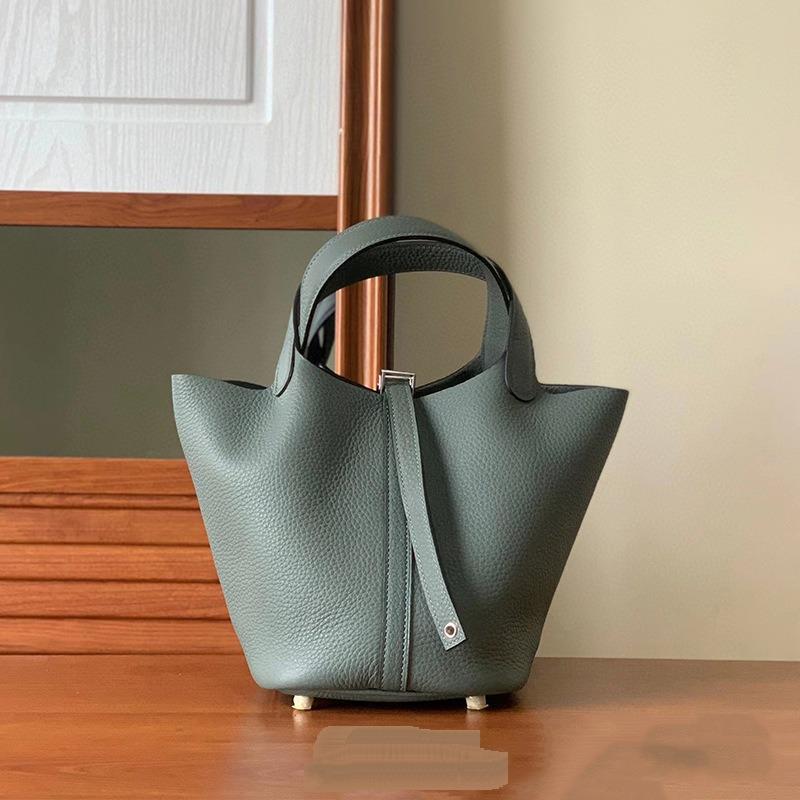 Новая женская сумка из натуральной кожи с корзиной для овощей и кожзаменителем Togo Leather Lychee Pattern Bucket Bag Bag