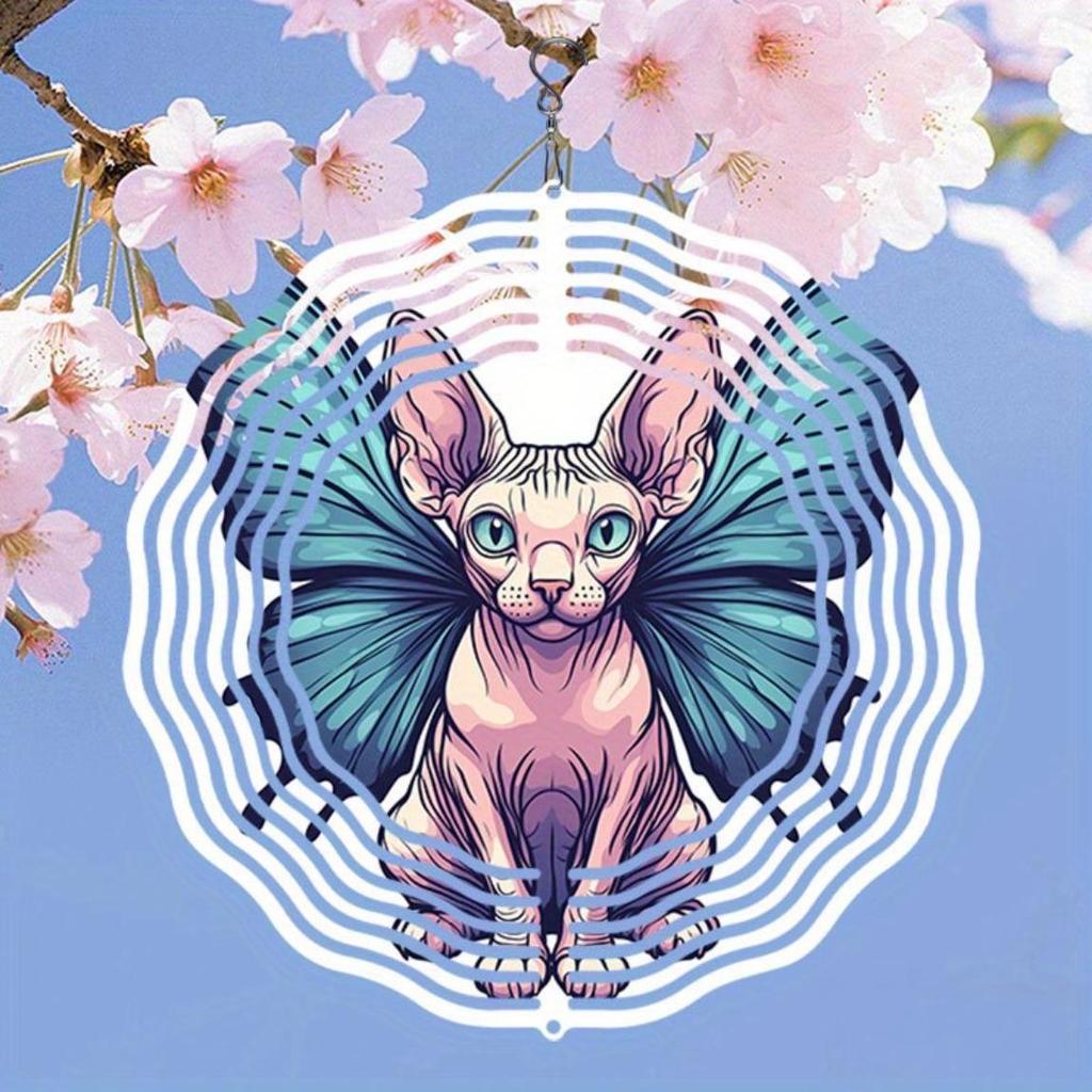 Butterfly Wing Cat Metal Wind Chime 3D Mandala Design Outdoor Garden Decor No Batteries Soothing Wind Powered Hanging Ornament for Patio Balcony