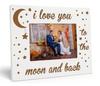 Engraved Table Top Photo Frame Wooden Love You Moon & Back Quotes White Picture Frame