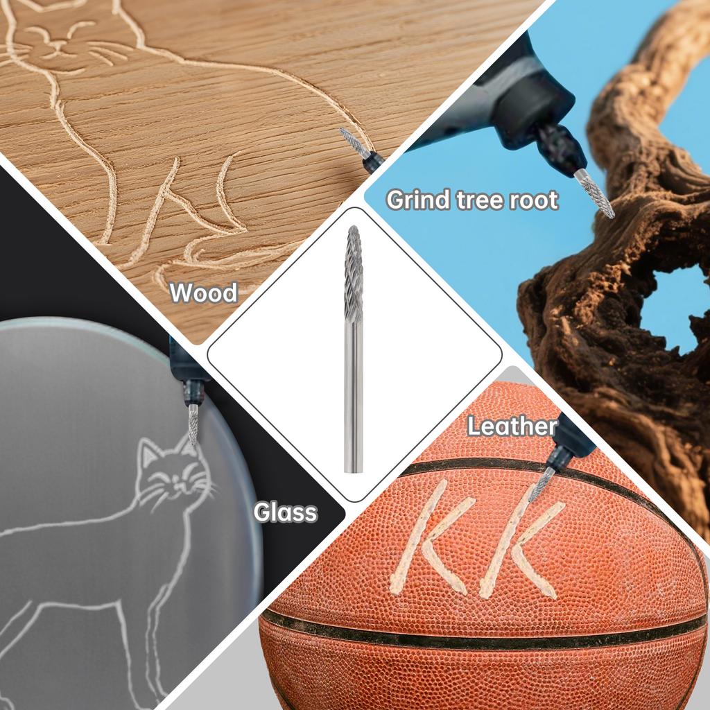 1/8 inch Shank Double Cut Heads Burr File for Metal Wood Stone Grinding Carving Cutting Polishing Tungsten Carbide Rotary File