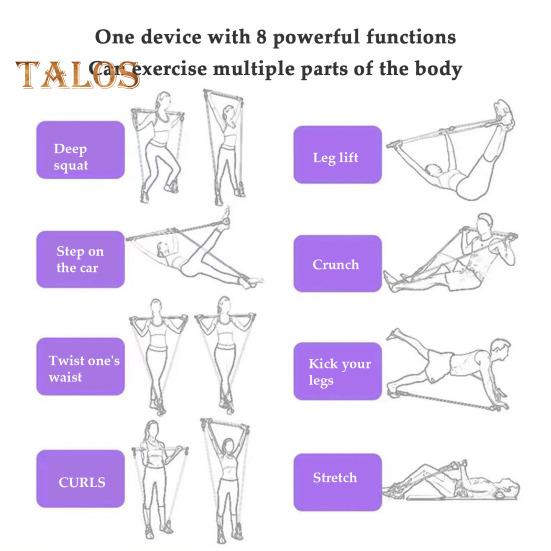 Пилатес Бар с лентой сопротивления Силовая тренировка Растяжка тела Ноги Бедра Талия Руки Упражнение Бар Домашний спортзал Тренировка Мужчины Женщины Фитнес-оборудование