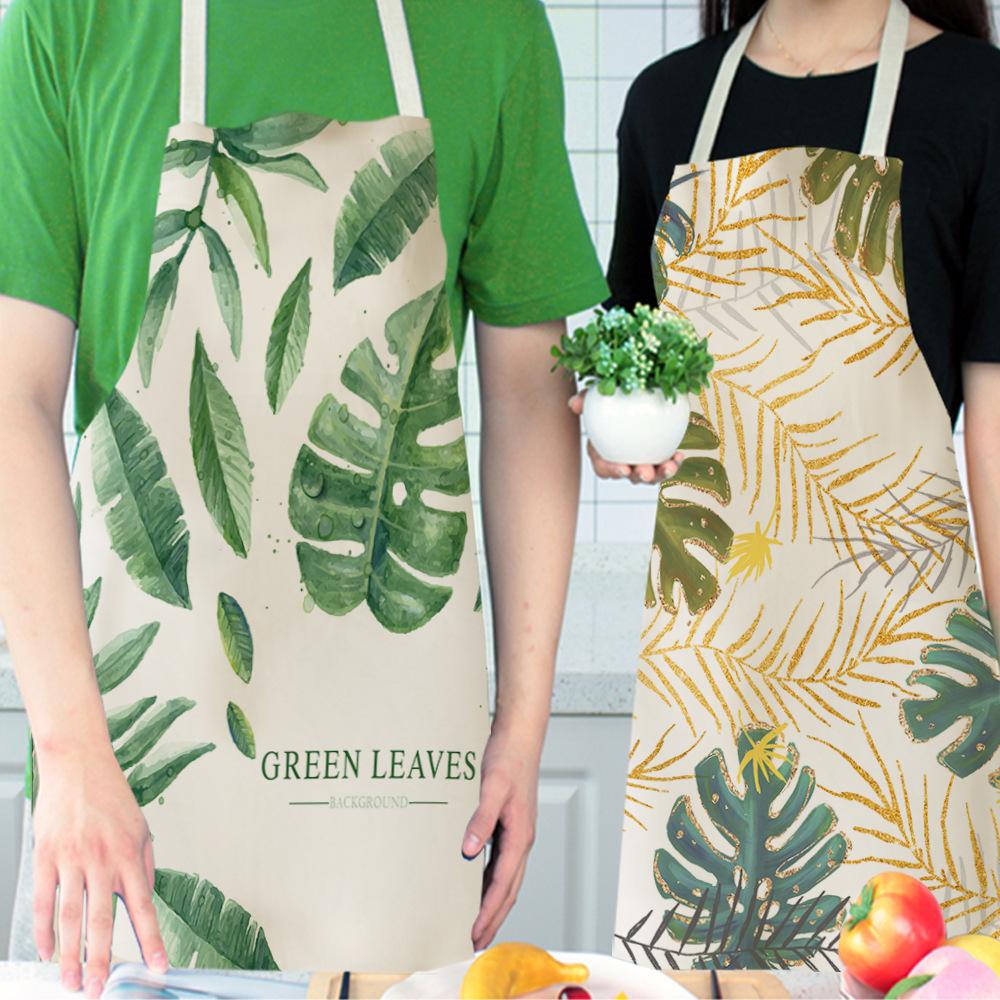 Tropical Plants Kitchen Aprons For Women Home Flower Baking Baking Cafe Cotton Linen Cleaning Aprons 38x47cm