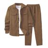 2Pcs/Set Men Sportwear Set Lapel Long Sleeve Flap Pockets Coat Elastic Drawstring