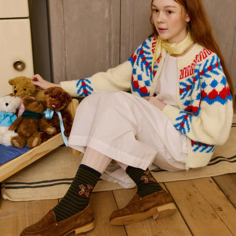 SOCKS APPEAL stripe wooden horse teddy