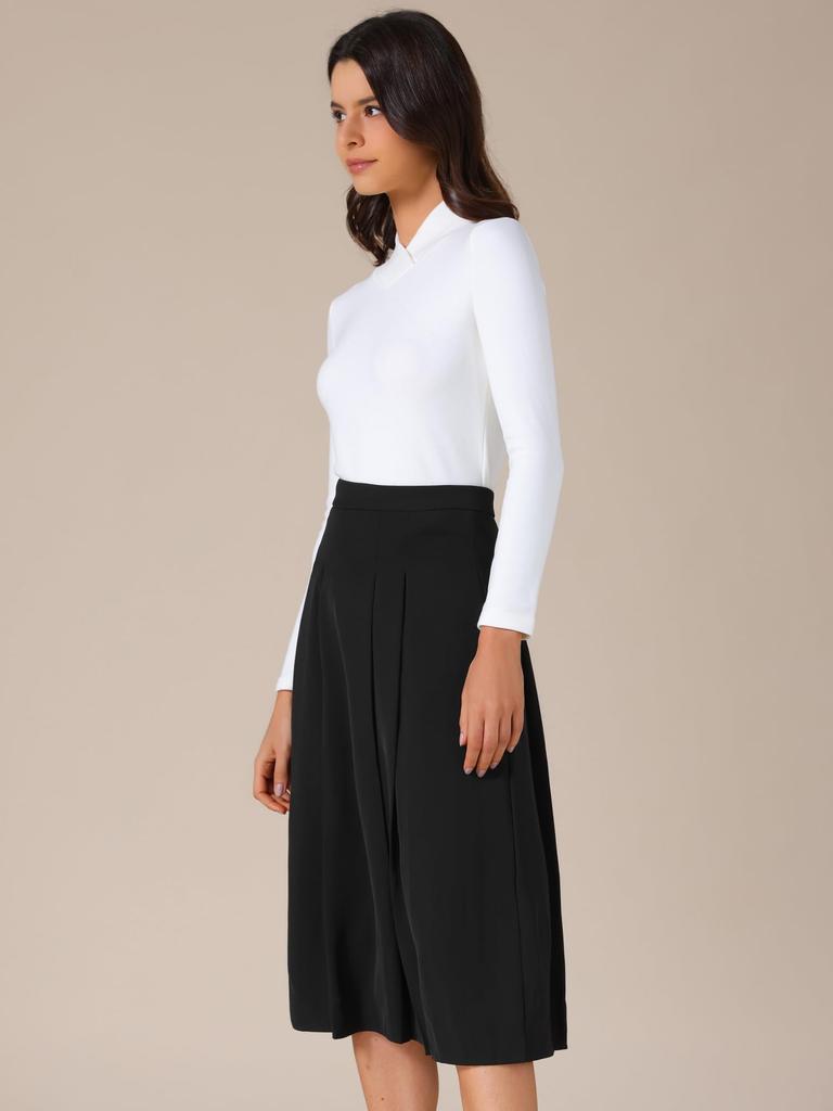 Allegra K Women's High-Waisted Knee-Length Midi Skirt, A-Line Pleated, Perfect for Work or Office, Size M, Black