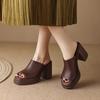 2025 Women Genuine Shoes Peep Toe Platform Chunky High Heel Slides Ladies Fashion Casual Slippers Summer Spring Brown
