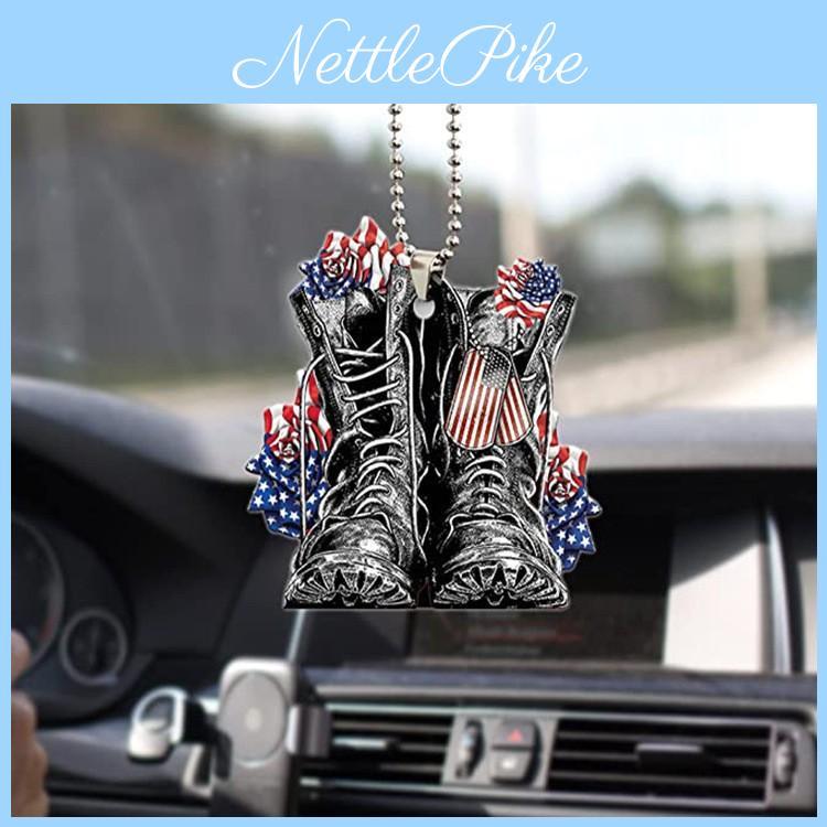 Vintage Acrylic Rose Butterfly Car Rearview Mirror Ornament With American Flag Design