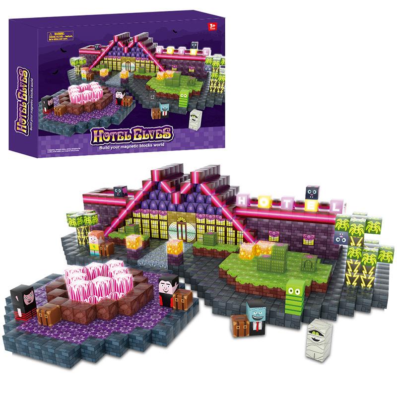 Light-Up Magnetic Building Blocks Set for Boys, Glow in the Dark Magnet Cubes, DIY Architectural Model STEM Toy