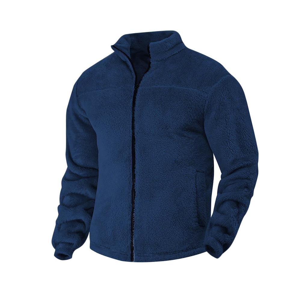 Men's Casual Loose Fleece Stand-up Collar Coat, Zipper Fleece Warm Coat
