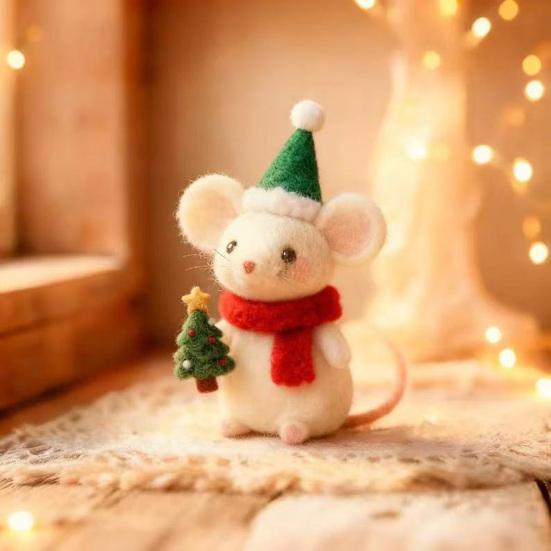 Yousheng Handcrafted Felt Christmas Mouse Figurine Santa Hat Mice Ornament Simulation Rat Statue Animal Sculpture Home Office Desktop Decoration