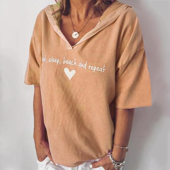 Летние однотонные женские толстовки с короткими рукавами и принтом сердца с буквенным принтом, футболка с капюшоном