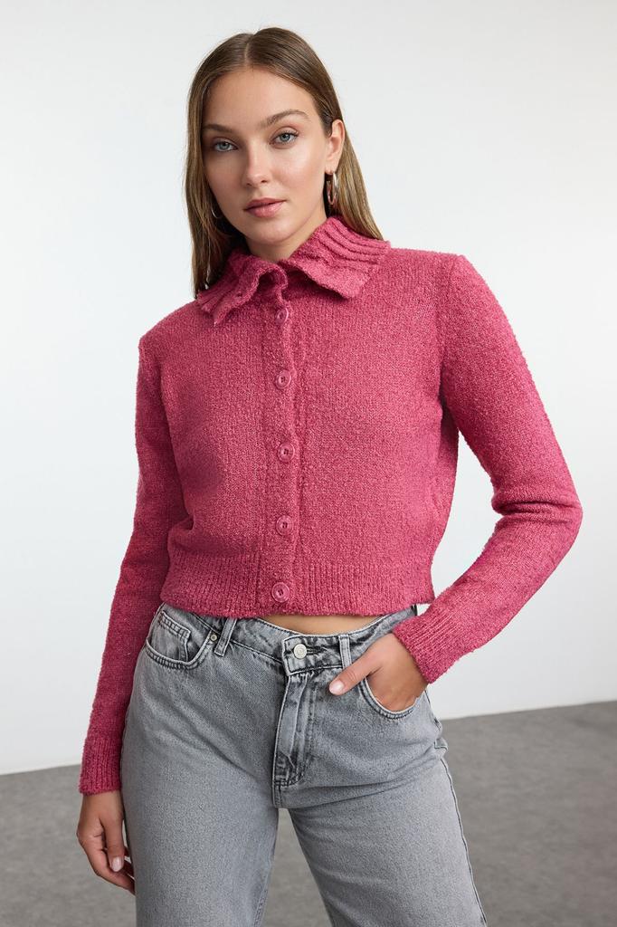 Женский модный стильный кардиган Розовый укороченный вязаный кардиган из букле