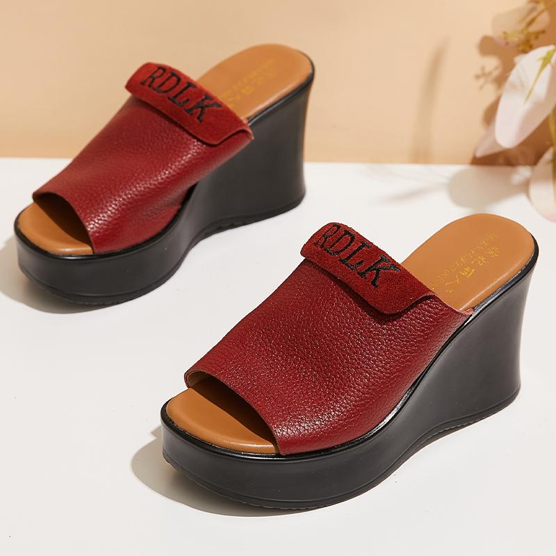 Модные GKTINOO 2025 Ретро Шлепанцы Обувь из Натуральной Кожи Ручной Работы Слайды Женские Шлепанцы С Открытым Носком Платформа Клиновидная Подошва Сабо Для Женщин