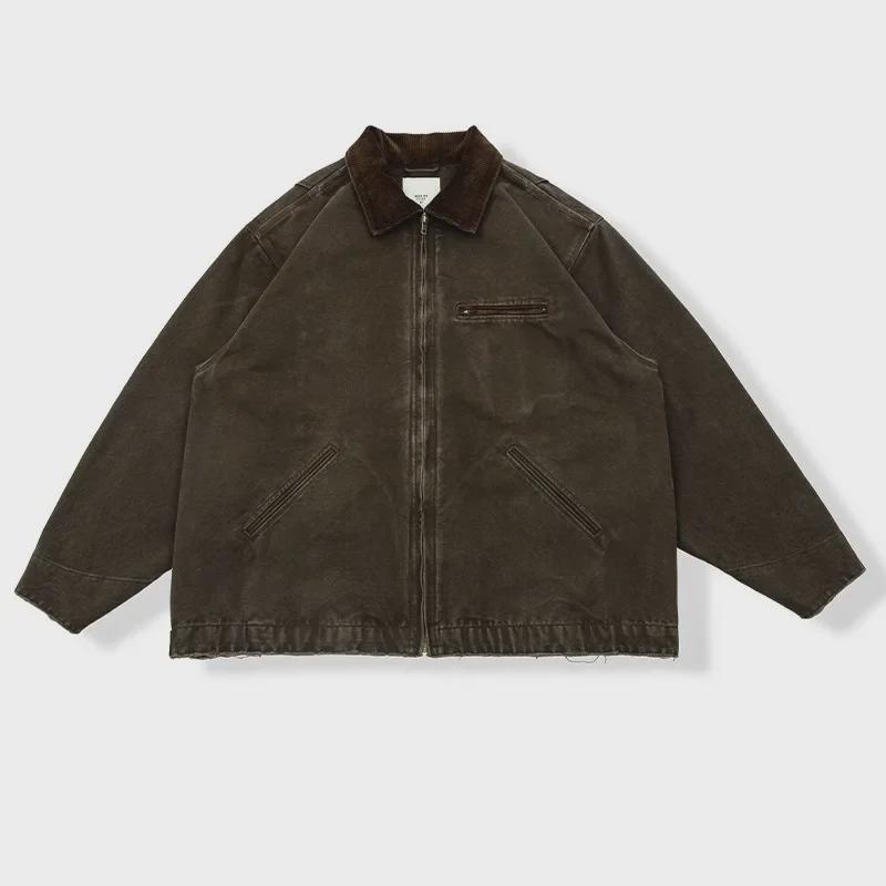 «Мужская винтажная куртка Detroit Workwear — выстиранные и потертые лацканы, свободный бейсбольный стиль, весна и осень»