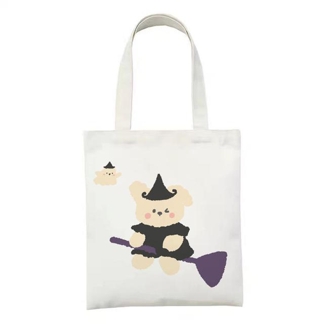 Shopping Bags Women Sweet Kawaii Bear Printed Canvas Daily College Handbag Harajuku Korean Style All-match Female Shopper Bag