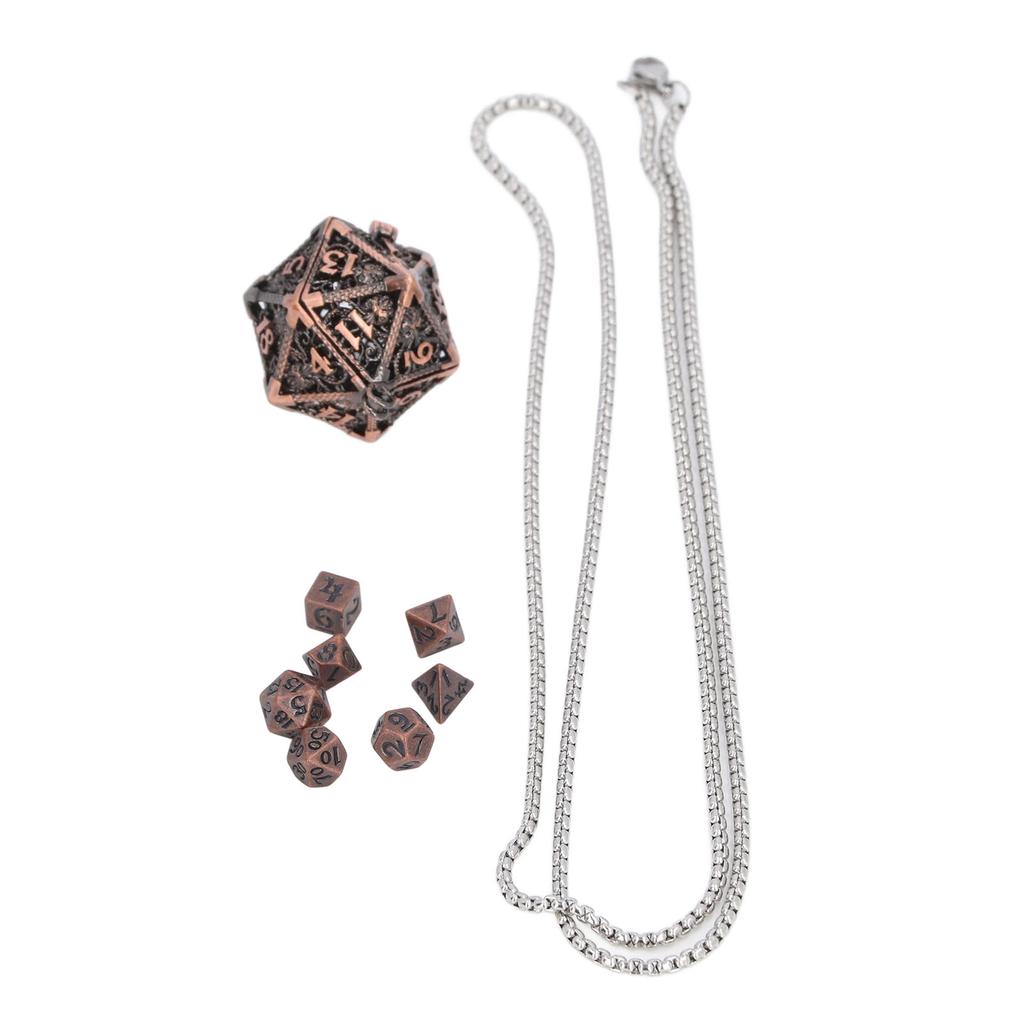Mini Dice Set Necklace Antique Tiny Small Metal Hollow Polyhedral Portable Toy with Storage Box