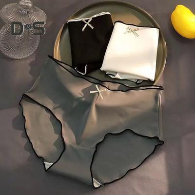 Женское нижнее белье из искусственного шелка с низкой талией, бесшовные трусы-треугольники, мягкие дышащие эластичные трусики, полностью закрывающие трусы с бантом