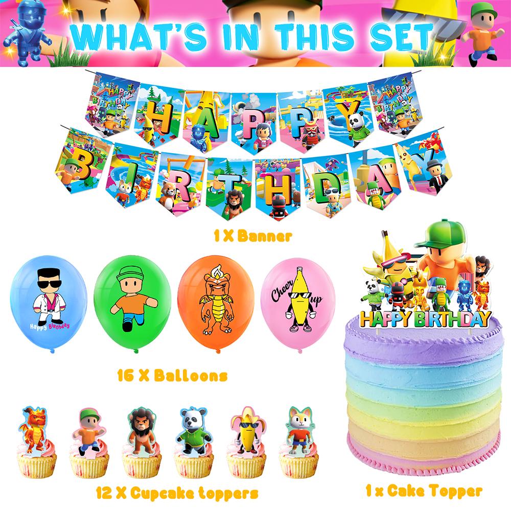 30 шт. товары для вечеринок Stumble Guys включают воздушные шары для торта-баннера