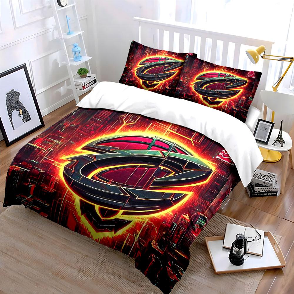 Futuristic Neon City Emblem Bedding Duvet Cover Set Duvet Cover Pillowcases (1*Duvet Cover 2*Pillowcases, without duvet insert)