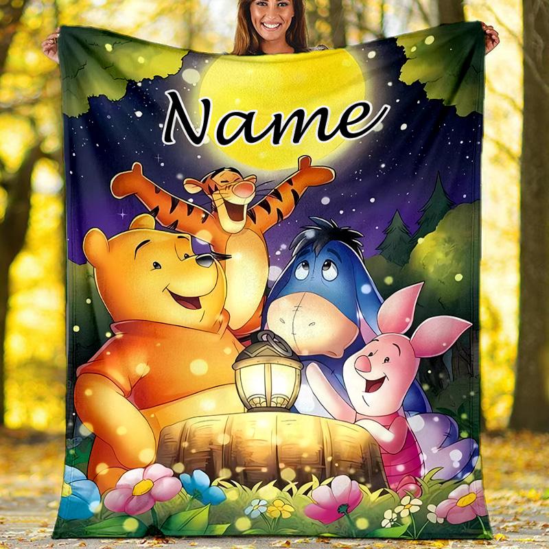 Customizable Winnie Throw Blanket – Personalized Name, All-Season Cozy Snug Blanket, Machine Washable, Personalized Blanket