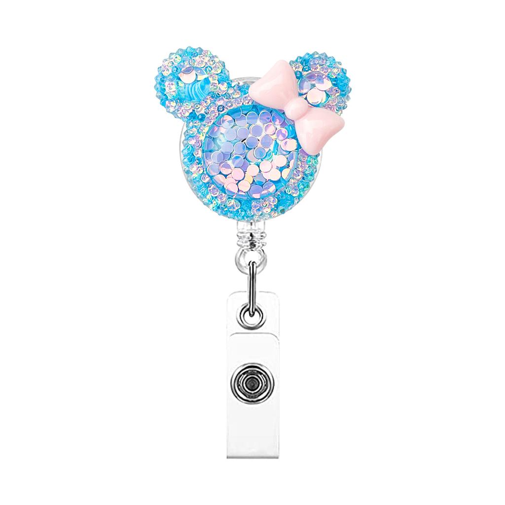 Sea Turtle Butterfly Card Retractable Badge Reel with Diamond Decor Staff Nurse Work Card Clip Lanyard Pass Access Bus Card Clip