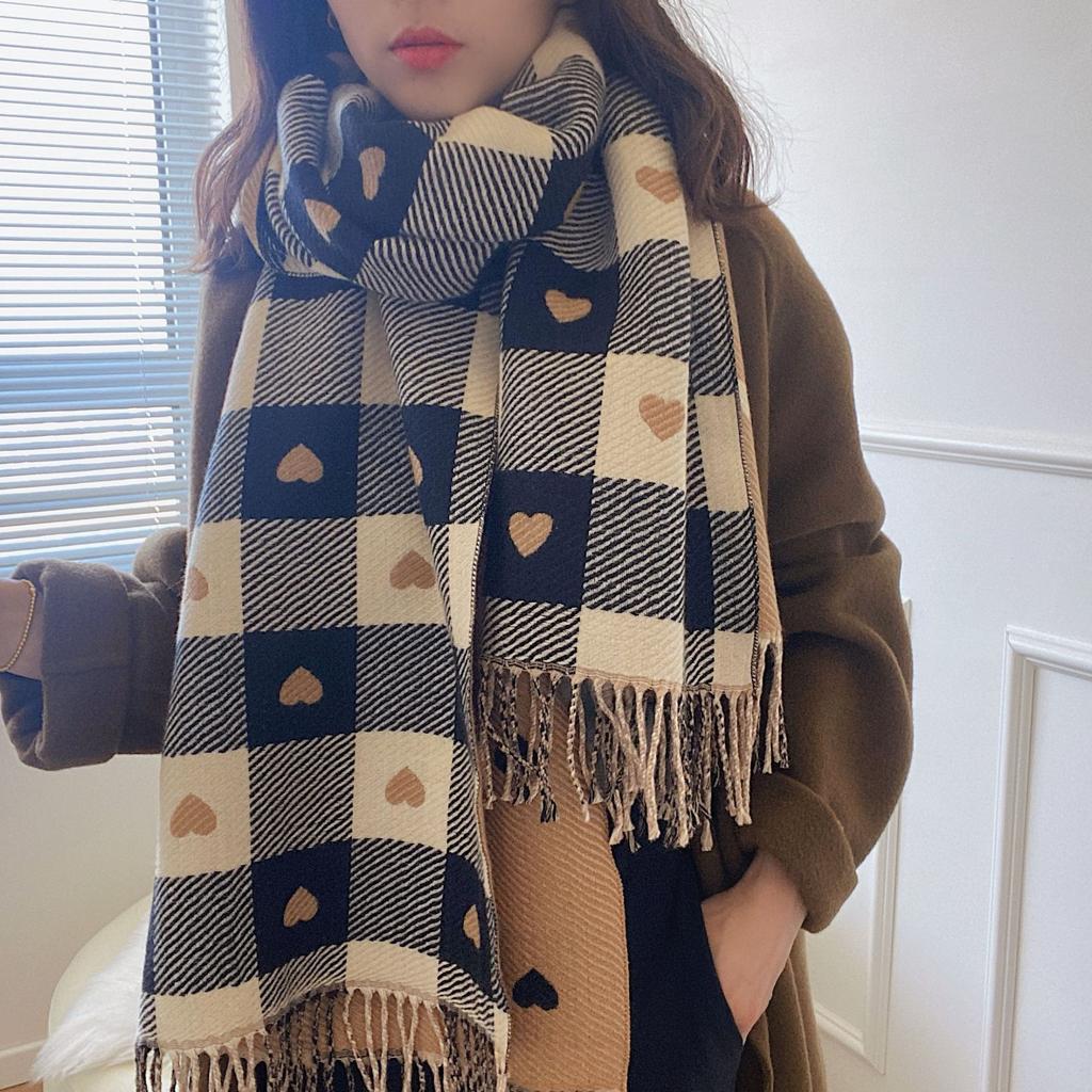 Autumn And Winter New Love Scarf Warm Imitation Cashmere Shawl Plaid Scarf For Women, Thickened And Premium