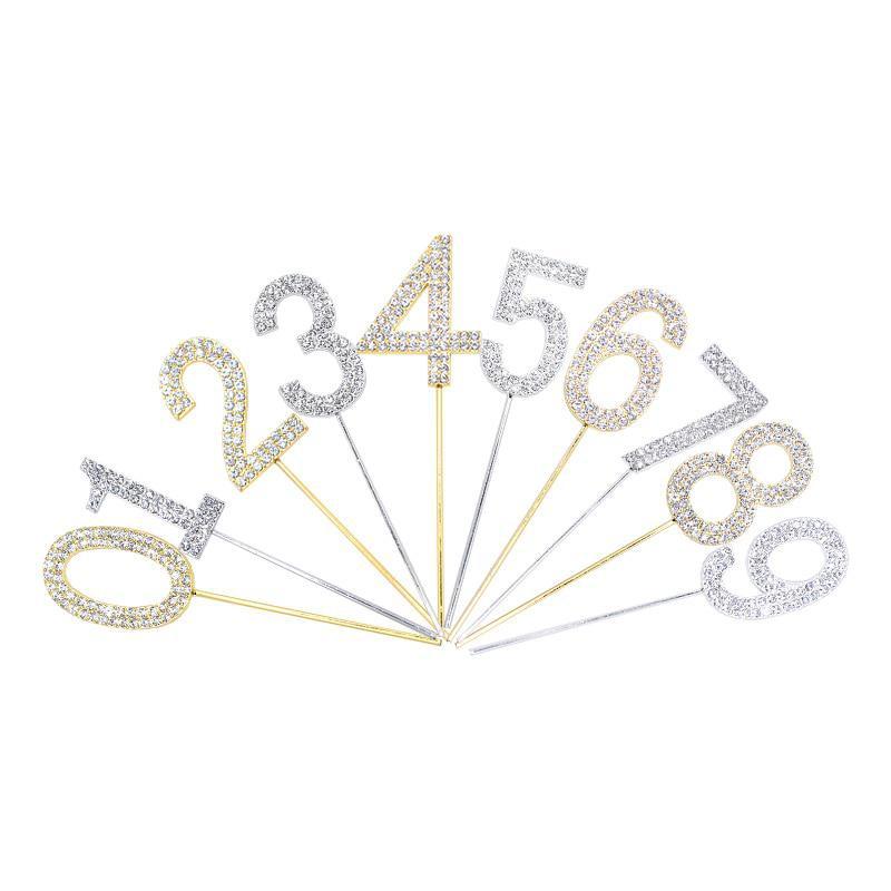 3PC miexdGlitter Alloy Rhinestone Number Cake Toppers Baby Shower Birthday Decoration Wedding Digital Cakes Dessert Decor