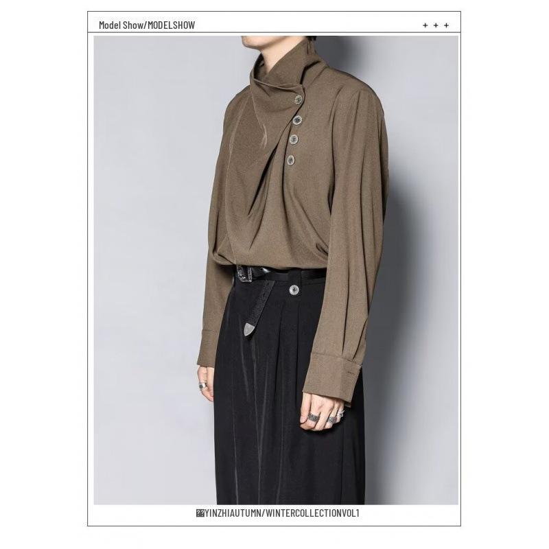 Мужская рубашка в стиле ретро с воротником-стойкой, нестандартного кроя