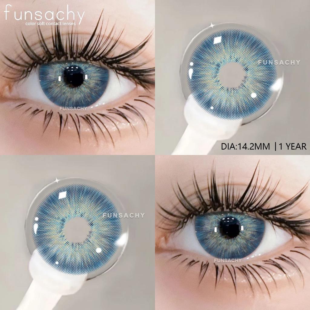 FUNSACHY 1 пара корейских линз, цветные контактные линзы, натуральные линзы для глаз, мягкие голубые линзы для зрачков, новые коричневые косметические средства, годовая цена