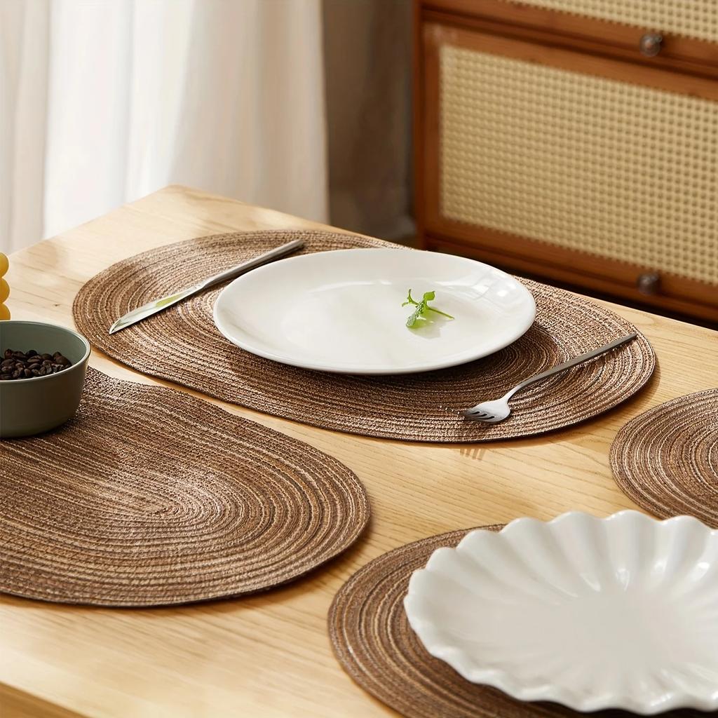 1 шт. Овальные полиэстеровые салфетки под тарелку, бежевые, коричневые, западные салфетки, термостойкие, нескользящие, для ежедневного декорирования