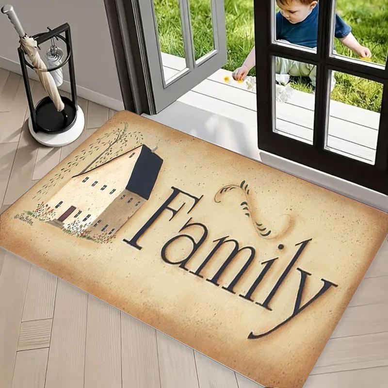 Farmhouse Home Quote Print Doormat, Non Slip Entrance Rug, Vintage Bird Jar Floor Mat, Washable Mat for Front Door Porch Kitchen