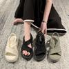 Summer Footwear Sandal Women's Crossed Flat Shoes with Muffins Thick-soled Elastic Beach Shoes Women.