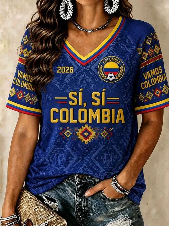 Colombia Football Fan T-shirt Sleeved Breathable Quick Drying Street Wear Casual Football Shirt Fashionable FamilyMatching 2026
