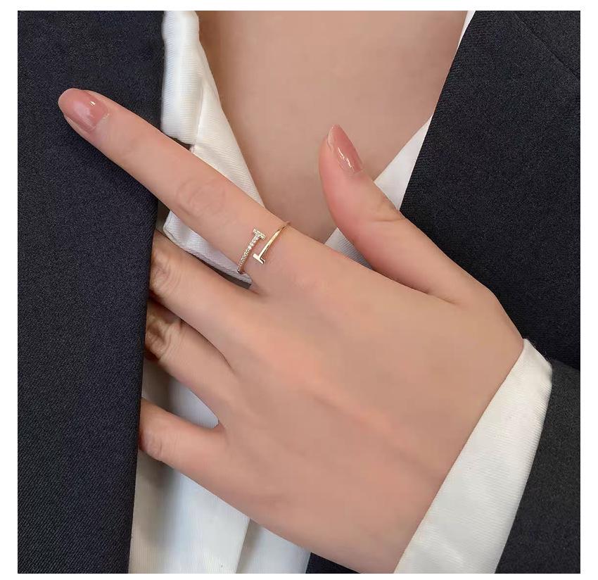 Серебряное кольцо S925 с двойной буквой Т, открытое, для женщин - Корейский стиль, Минималистичное, Ощущение роскоши, Нишевый дизайн.