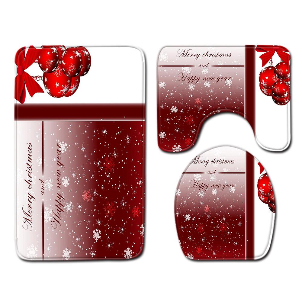 Christmas Shower Curtain Floor Mat Combination Four-Piece Set Bathroom Toilet Carpet Shower Room Mat Foot Mat
