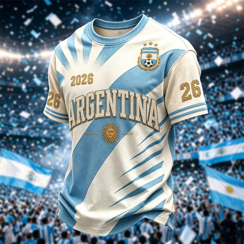 Argentina Men's Casual Printed Neck Short Sleeve T-Shirt Lightweight Breathable Summer Top