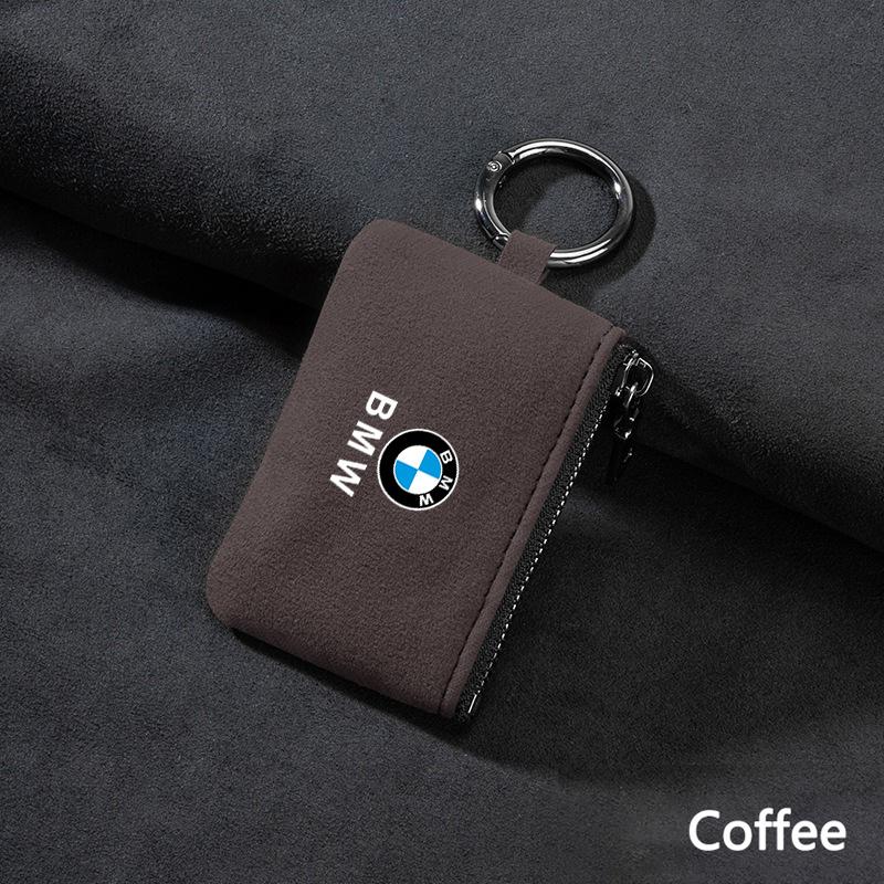 Suede Car Key Bag Portable Wallet Storage Thin-weight For BMW X1 X3 X5 X6 1 2 3 5 7 Series F15 F16 F20 F22 F30 F32 G30 Sticker FVLBG1
